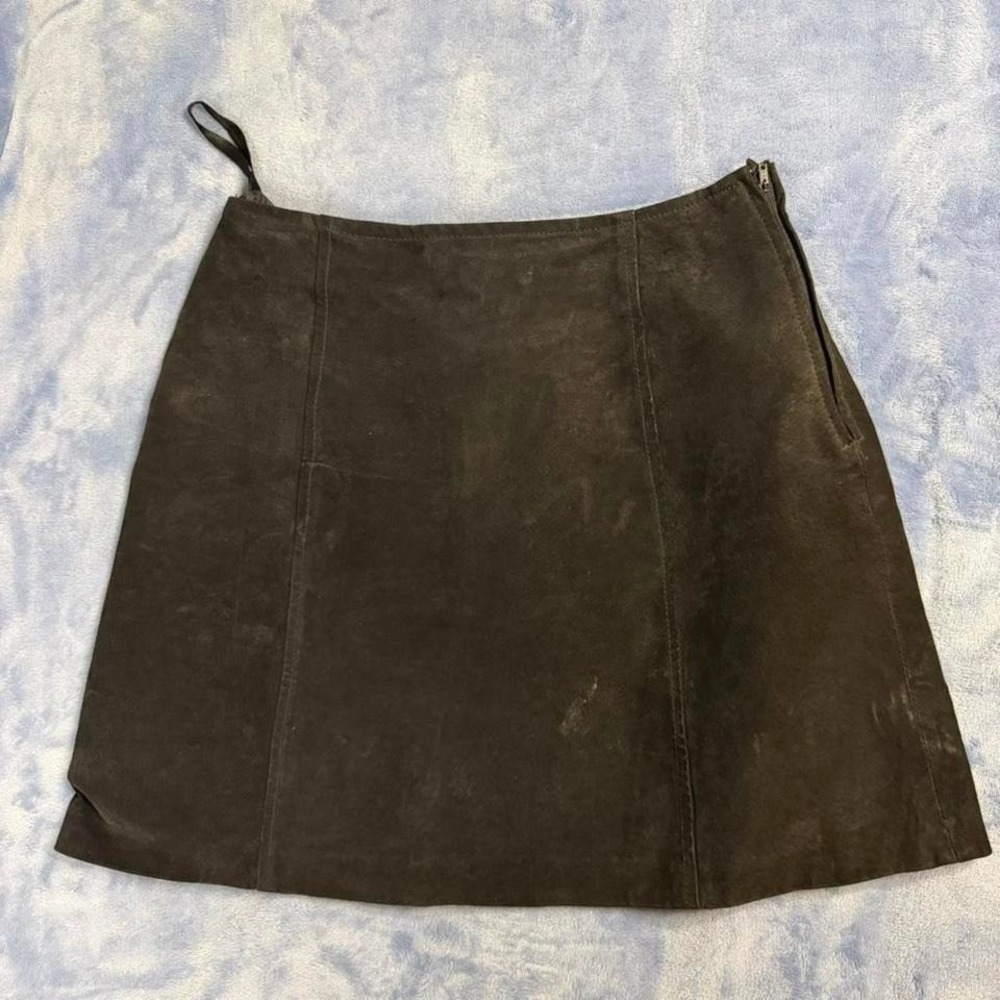Vintage Katy Ireland black  suede mini skirt with zipper‎ women size 8
